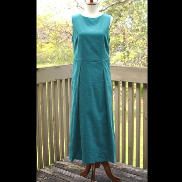 Vintage Corduroy Jumper Dress Medium Large Green Sleeveless Handmade Midi Dress - Picture 1 of 9